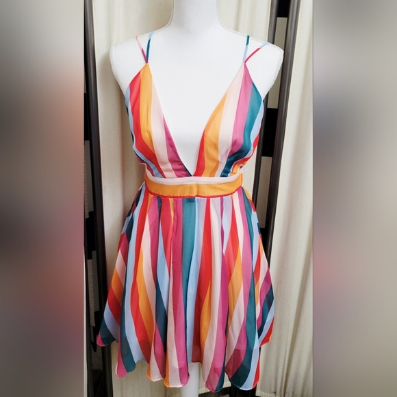 The Impeccable Pig Dresses & Skirts - The Impeccable Pig Multicolor Striped Mini Dress w/Adjustable Straps | Size S